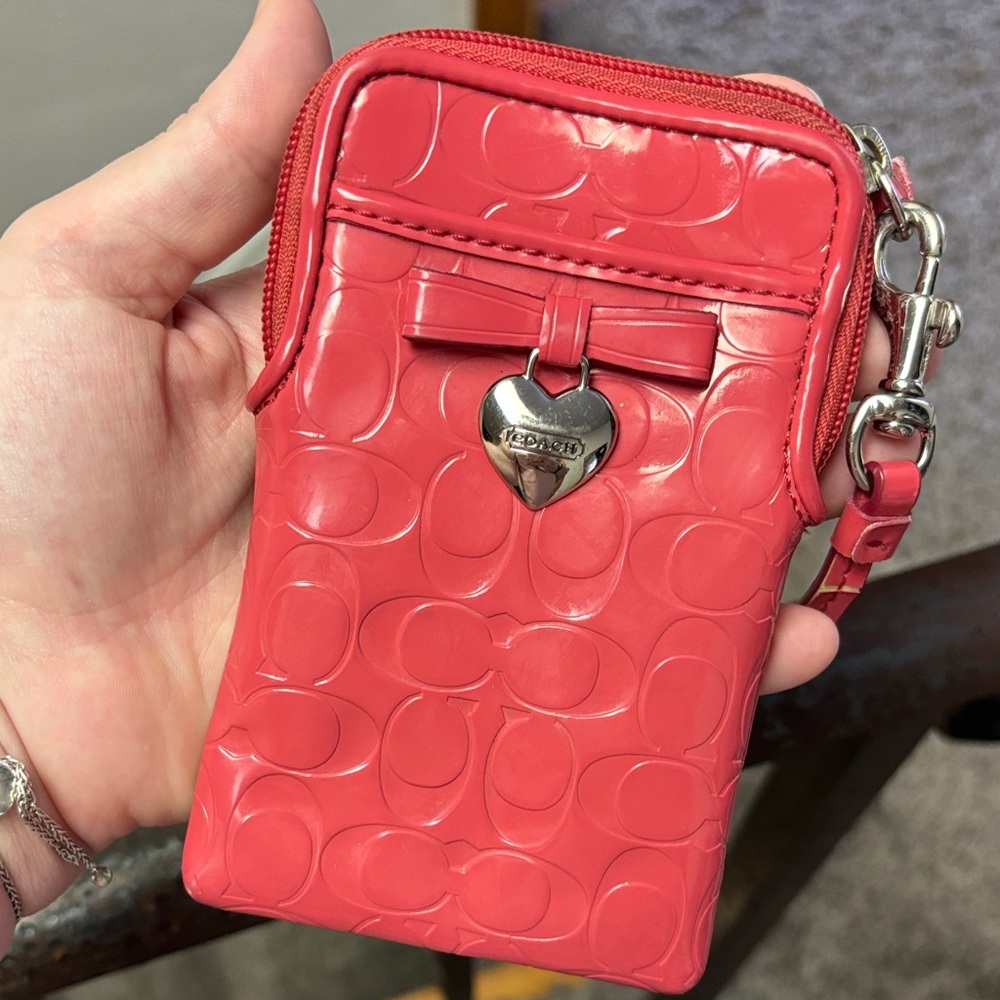 Red Embossed Wristlet with Heart Charm